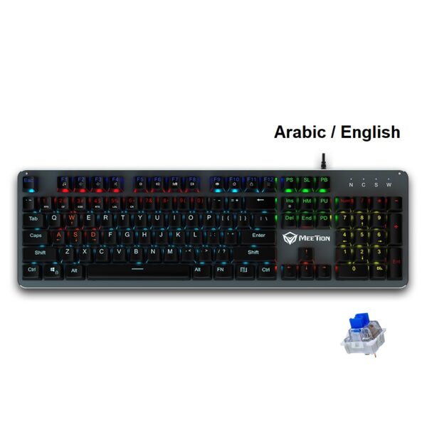 MeeTion MK007 Mechanical Gaming RGB Keyboard, Blue Switch - Arabic English - Image 2