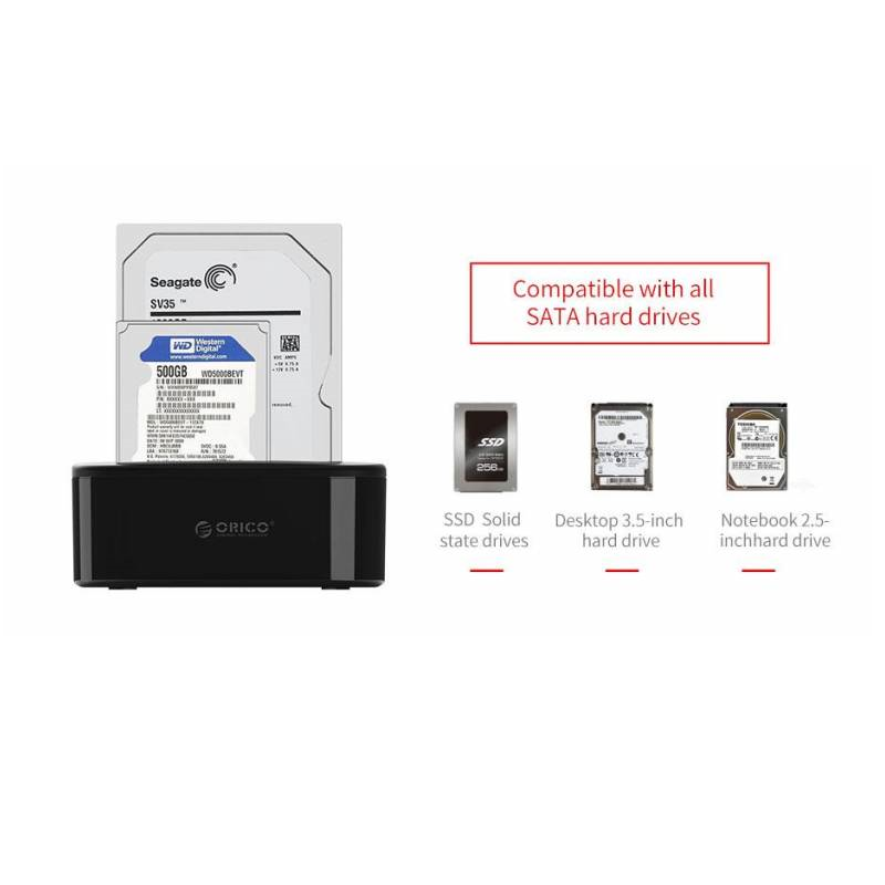 Orico 6228US3, 2 Bay USB 3.0 Hard Drive Dock 2.5 / 3.5 SATA, HDD SSD - Image 4