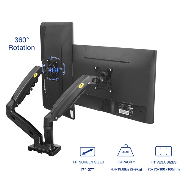 NB F160 Dual Monitor 10" - 27" Arm Desk Mount Table Stand Full Motion 2-9 KG - Flat Monitors - Image 4