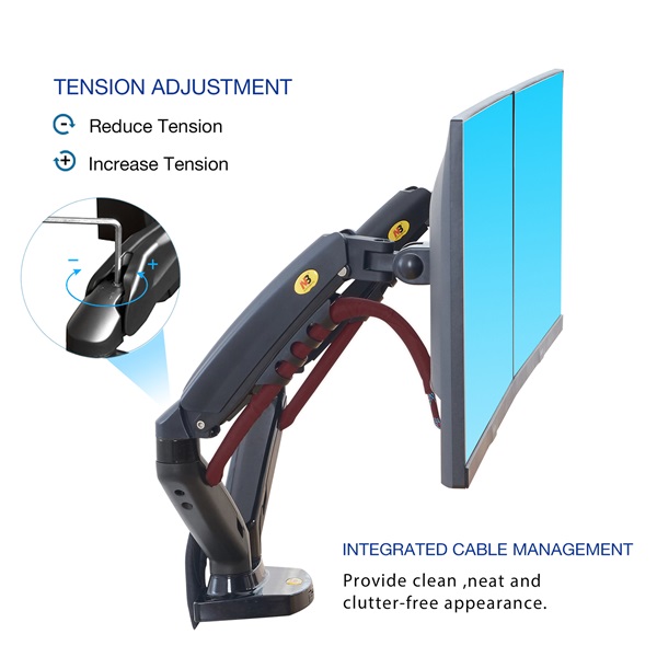 NB F160 Dual Monitor 10" - 27" Arm Desk Mount Table Stand Full Motion 2-9 KG - Flat Monitors - Image 2