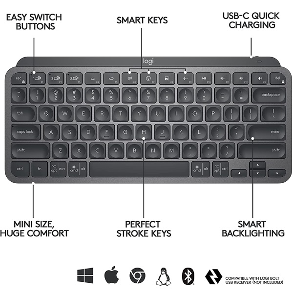 Logitech MX Keys Mini Minimalist Wireless Illuminated Keyboard, Graphite – Arabic/English - Image 5