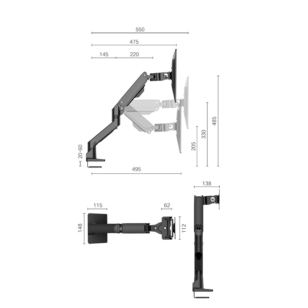 Single Monitor 34" to 49″ Arm Mount Table Stand | 10-20 KG - Black (Only for SAMSUNG) - Image 6