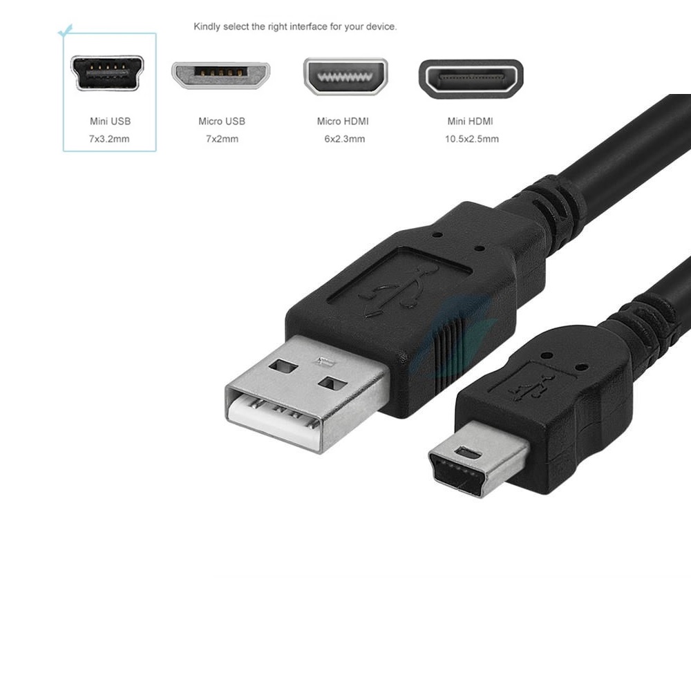 Mini USB Cable - 5 Pin Mini USB to USB-A Male to Male - 1.5m