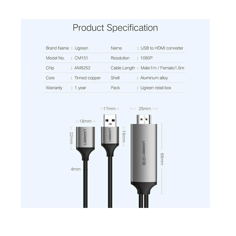 Ugreen 50291 USB to HDMI Digital AV Cable - Image 3