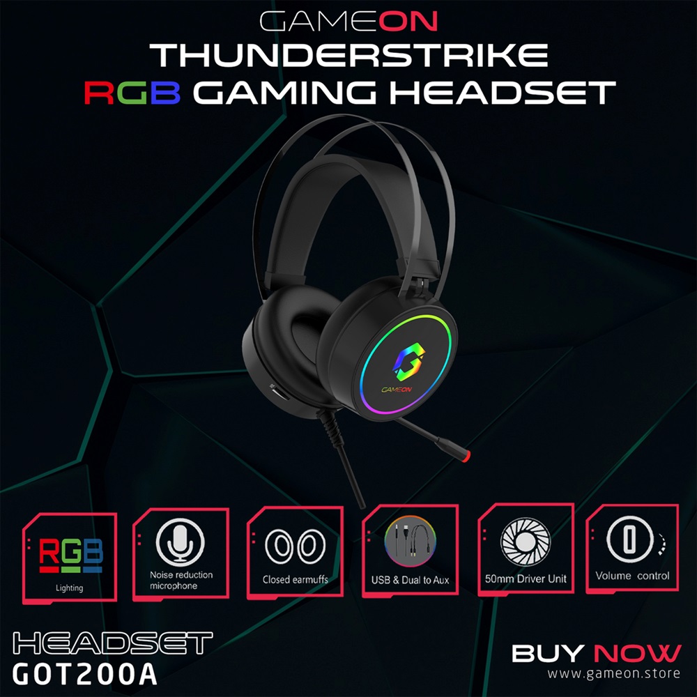 GameOn GOT200A Thunderstrike RGB Gaming Headset - Black - Image 5