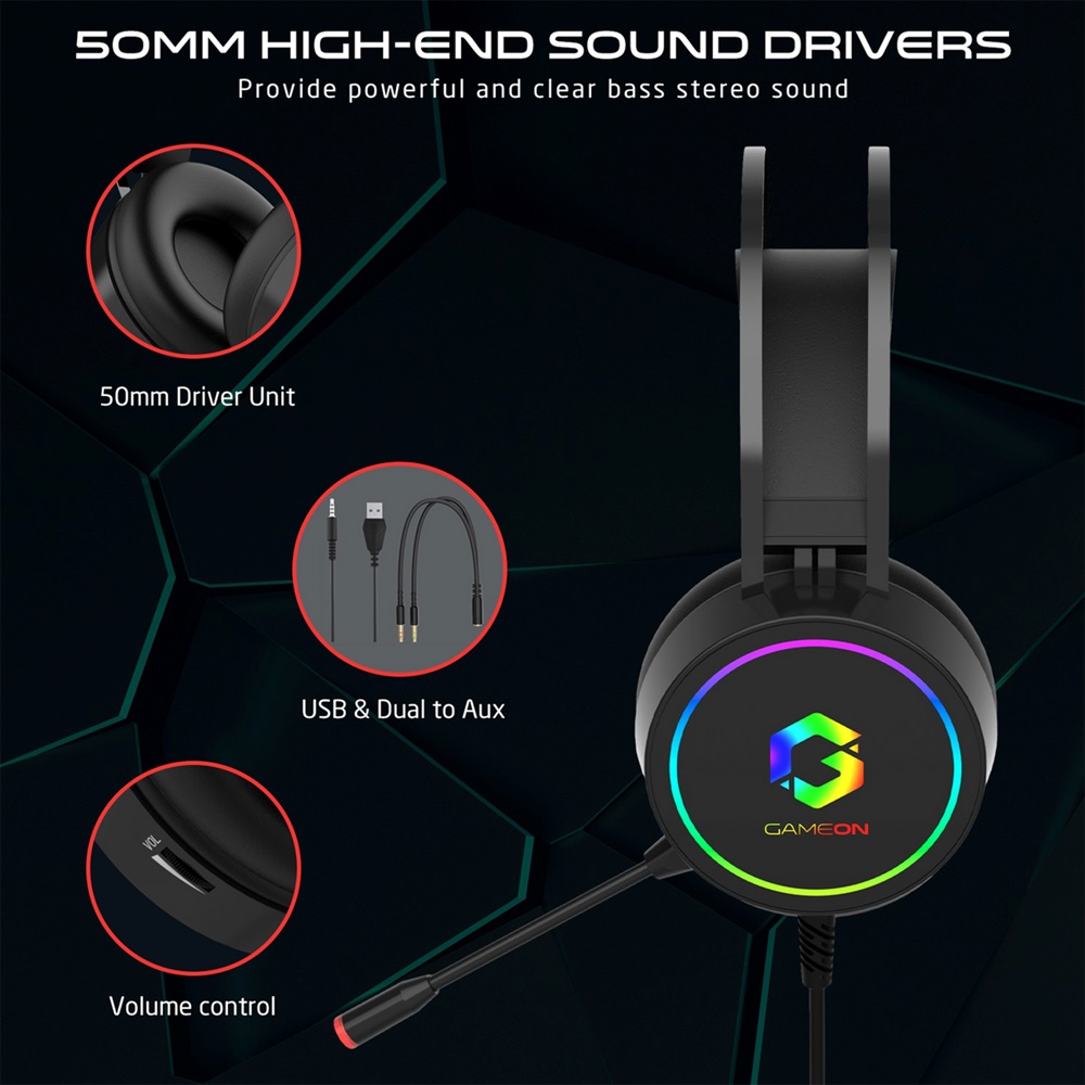 GameOn GOT200A Thunderstrike RGB Gaming Headset - Black - Image 7