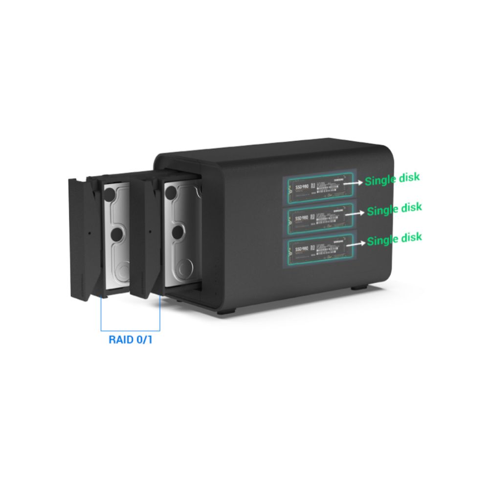 TerraMaster D5 Hybrid 5-Bay USB-C 3.2 Gen2 M.2 NVME with 3.5"/2.5" SATA HDD SSD Disk Enclosure Case - Image 3