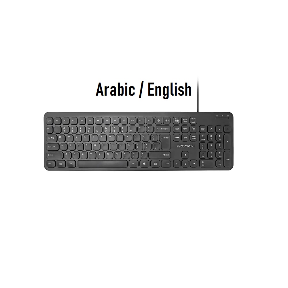 Promate EasyKey-4 Ultra-Slim Quiet Key Wired Keyboard - USB (Arabic/English)