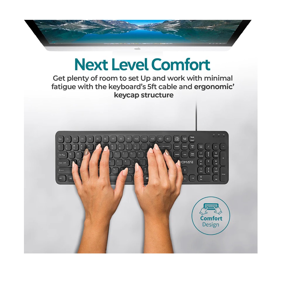 Promate EasyKey-4 Ultra-Slim Quiet Key Wired Keyboard - USB (Arabic/English) - Image 2