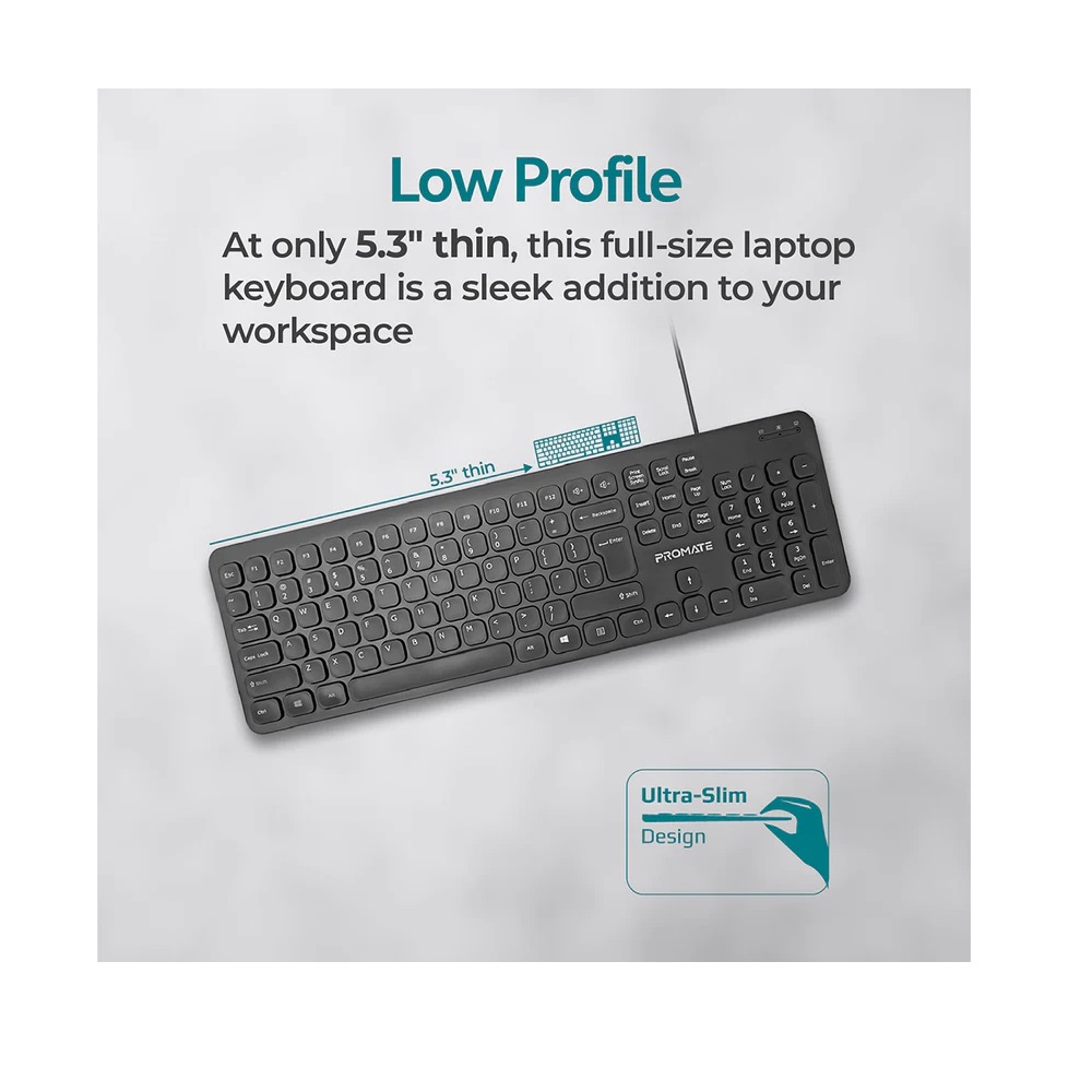 Promate EasyKey-4 Ultra-Slim Quiet Key Wired Keyboard - USB (Arabic/English) - Image 3