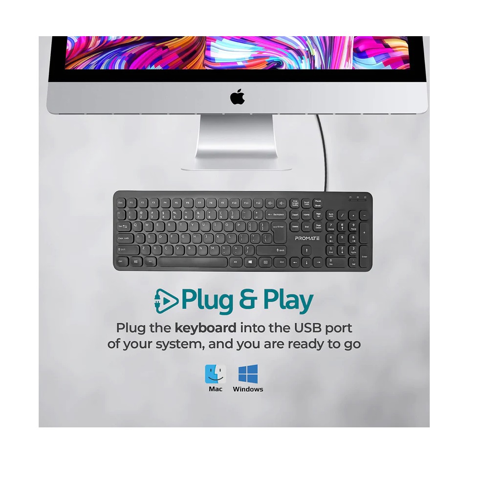 Promate EasyKey-4 Ultra-Slim Quiet Key Wired Keyboard - USB (Arabic/English) - Image 5
