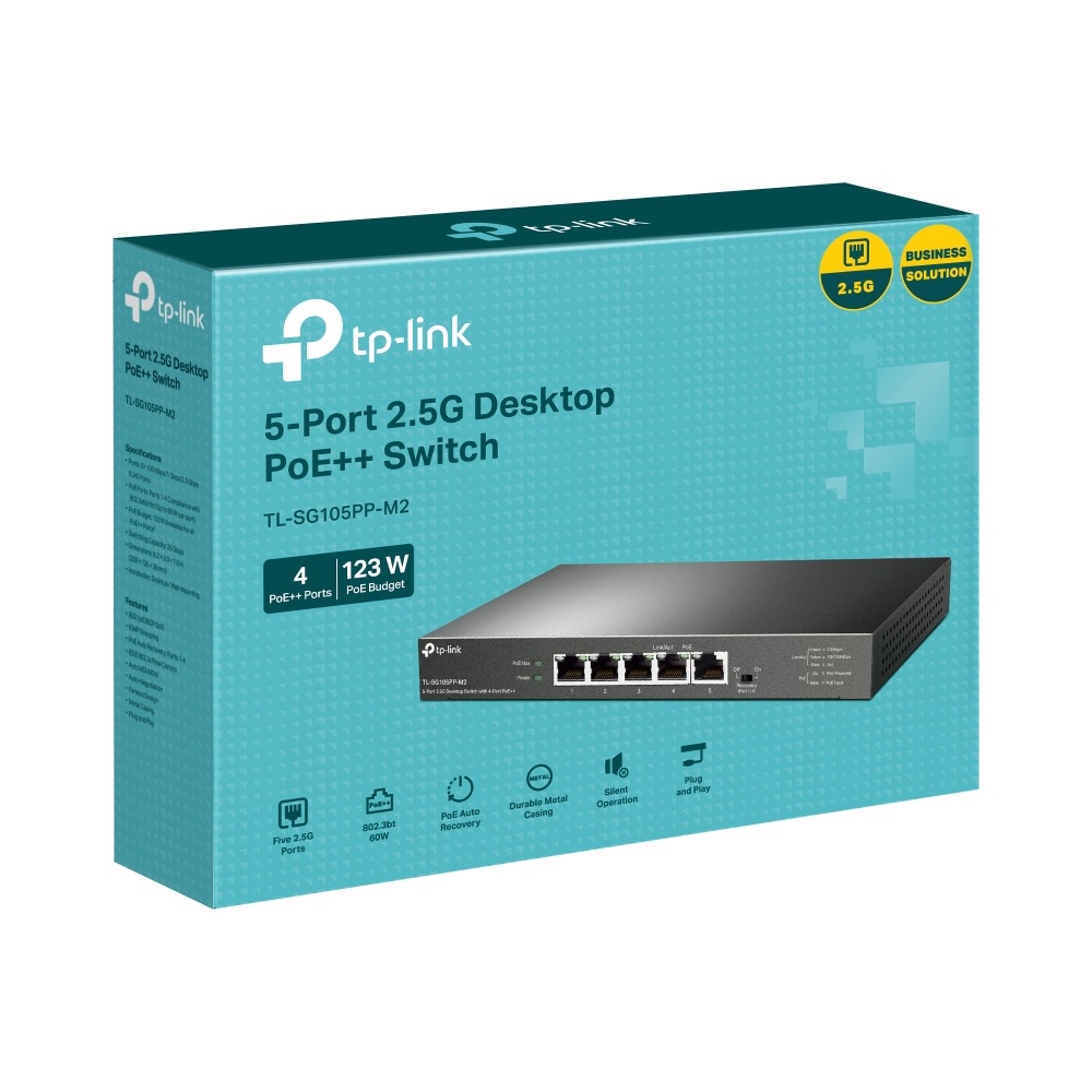 TP-Link SG105PPM2 New 5-Port 2.5G Desktop Switch with 4-Port PoE++