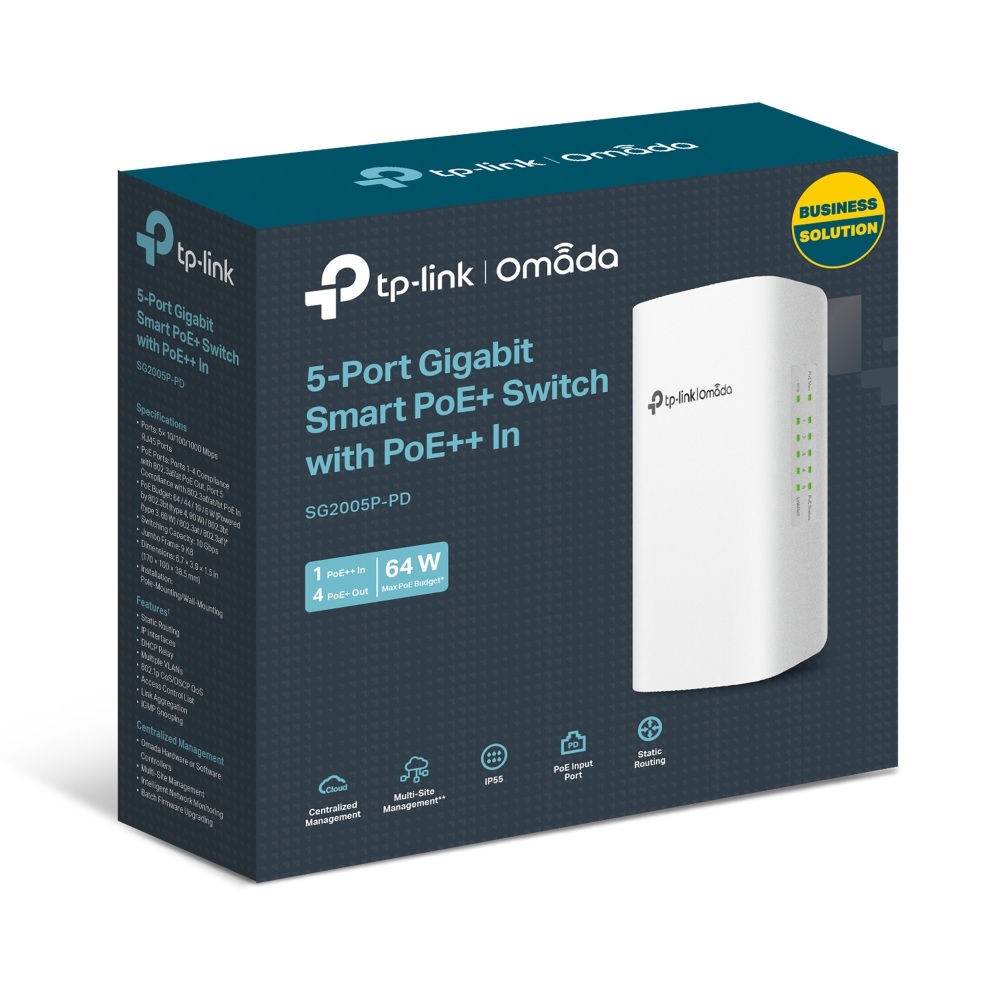 TP-Link SG2005P Omada 5-Port Gigabit Smart Switch with 1-Port PoE++ In and 4-Port PoE+ Out