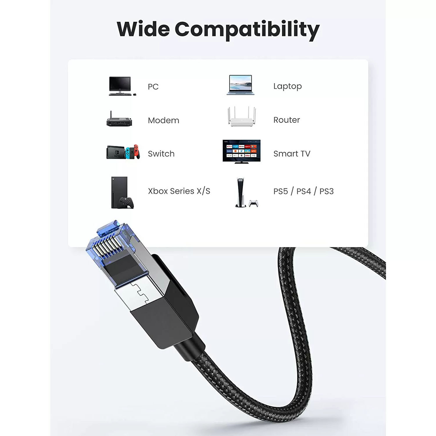 UGreen CAT8 Ethernet Network Cable - 0.5m High-Speed 40Gbps 2000Mhz Shielded Round Braided - Modular Plugs - Image 3