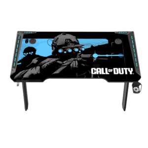 GameOn Call Of Duty (COD) Hawksbill Series,  Black/Blue, RGB Flowing Light Gaming Desk With Mouse pad, Headphone Hook & Cup Holder