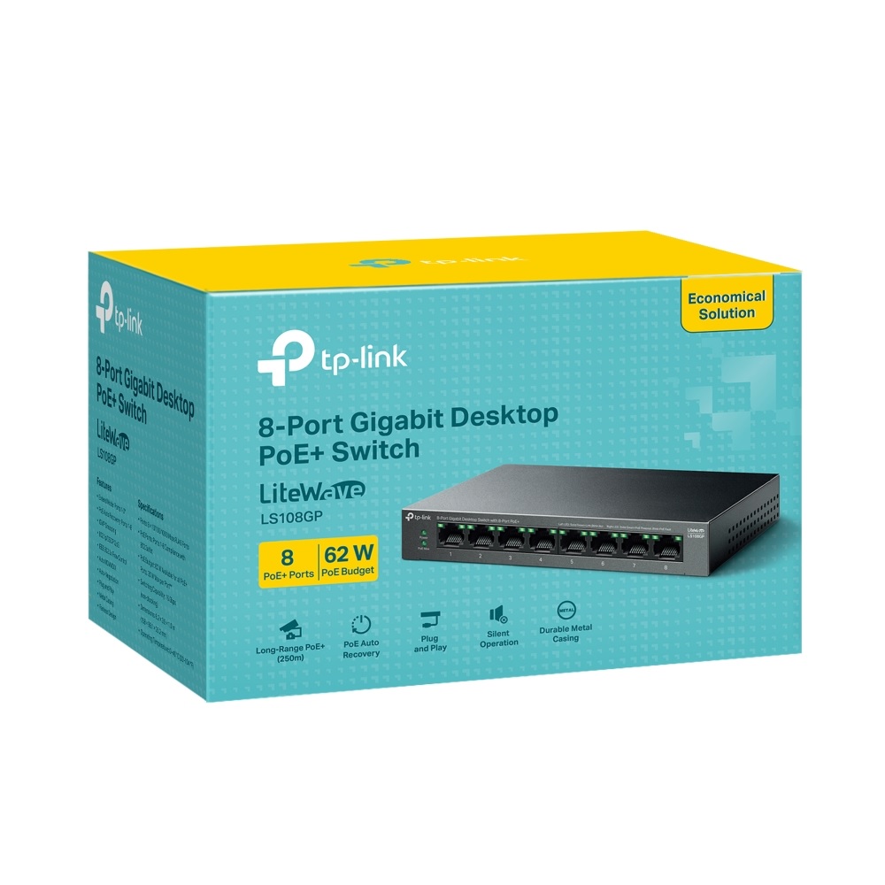 TP-Link LS108GP 8-Port Gigabit Desktop Switch with 8-Port PoE+