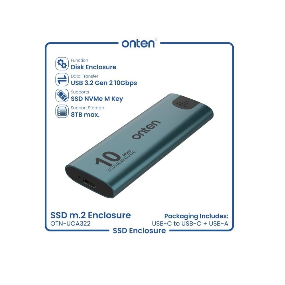 Onten UCA322 M.2 NVME SSD Enclosure USB-C 3.2 Gen2 - Image 2