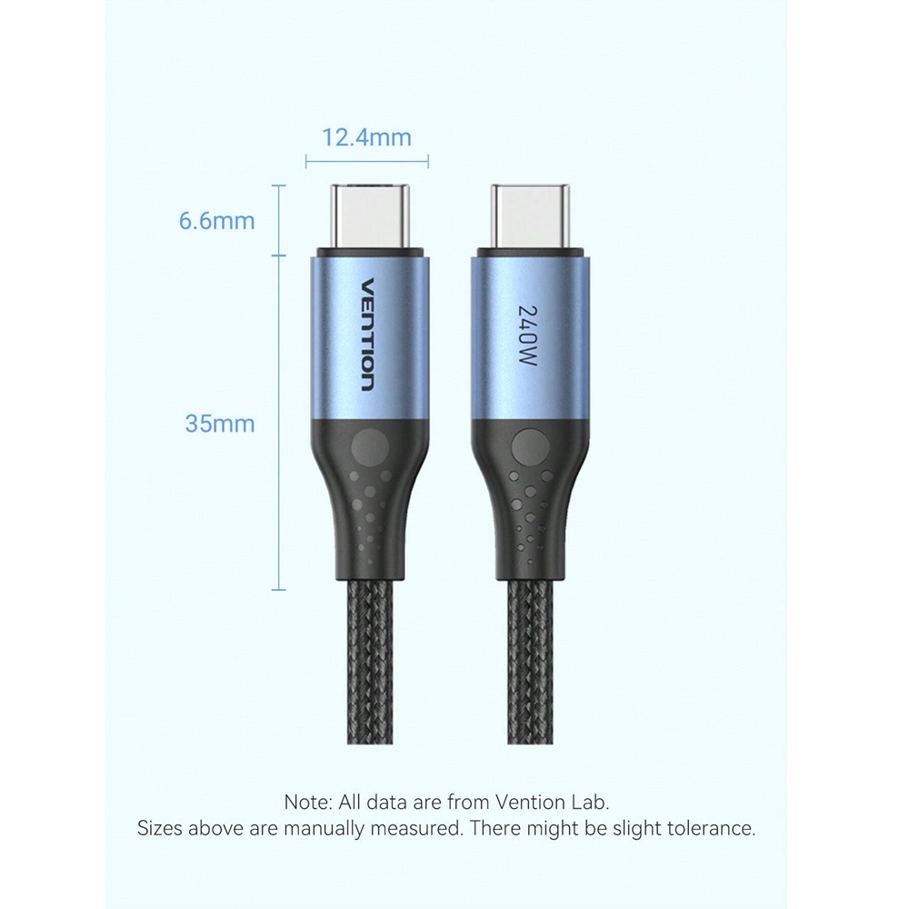 Vention TREBH USB-C 240W Fast Charging Cable 2.0 Braided Male/Male, 2m - Image 5