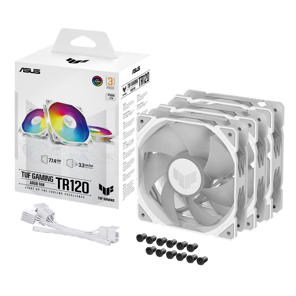 ASUS TUF Gaming TR120 ARGB Reverse Fan - Triple Pack, White - Image 4