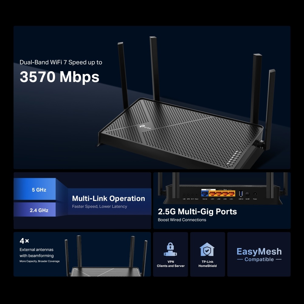 TP-Link Archer BE230 BE3600 Dual-Band Wi-Fi 7 Router, 2.5G - Image 5