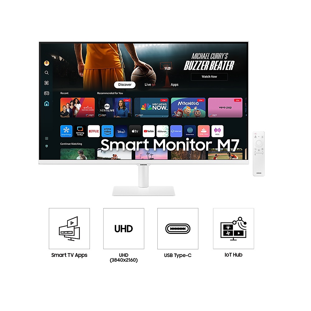 SAMSUNG 32" DM703U 4K 60Hz 4ms VA USB-C 65W Speaker Smart Monitor, 32M7, White