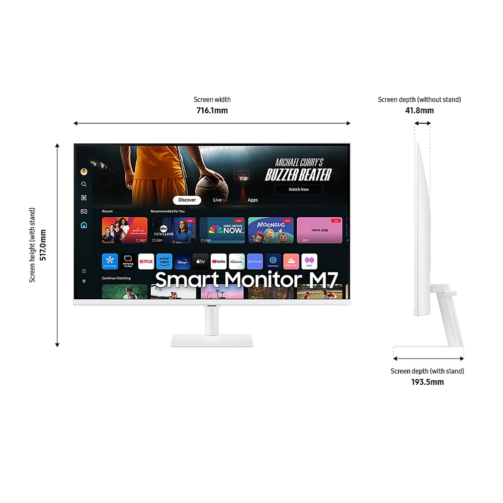 SAMSUNG 32" DM703U 4K 60Hz 4ms VA USB-C 65W Speaker Smart Monitor, 32M7, White - Image 3