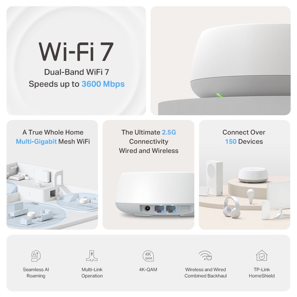 TP-Link Deco BE25 BE3600 Whole Home Mesh WiFi 7 System 2.5G, 1-Pack - Image 3