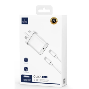 WiWU Wi-U001 QUICK 2 in 1 Fast Charger + USB-C Cable - 1m - Image 2