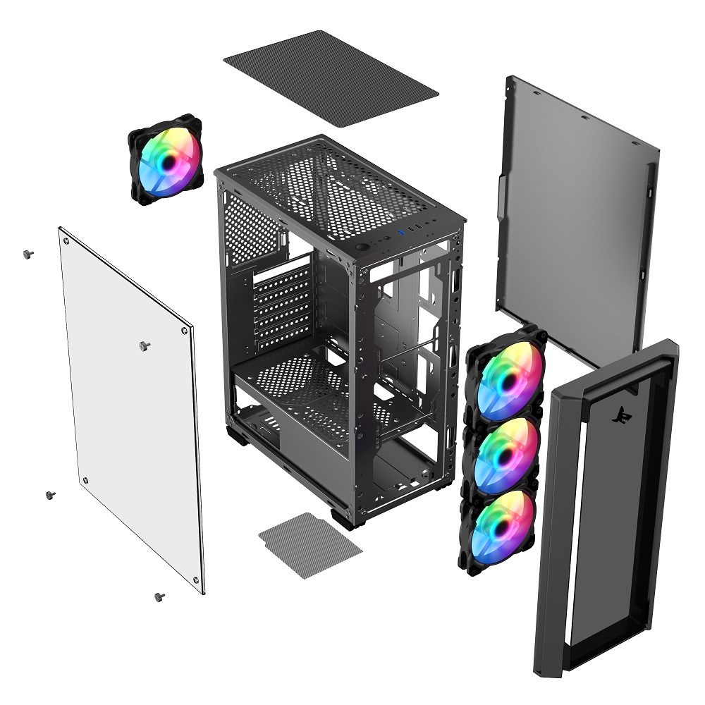 Sharx STRIKER S200B Mid Tower Gaming PC Case - Black (4-Fans) - Image 9