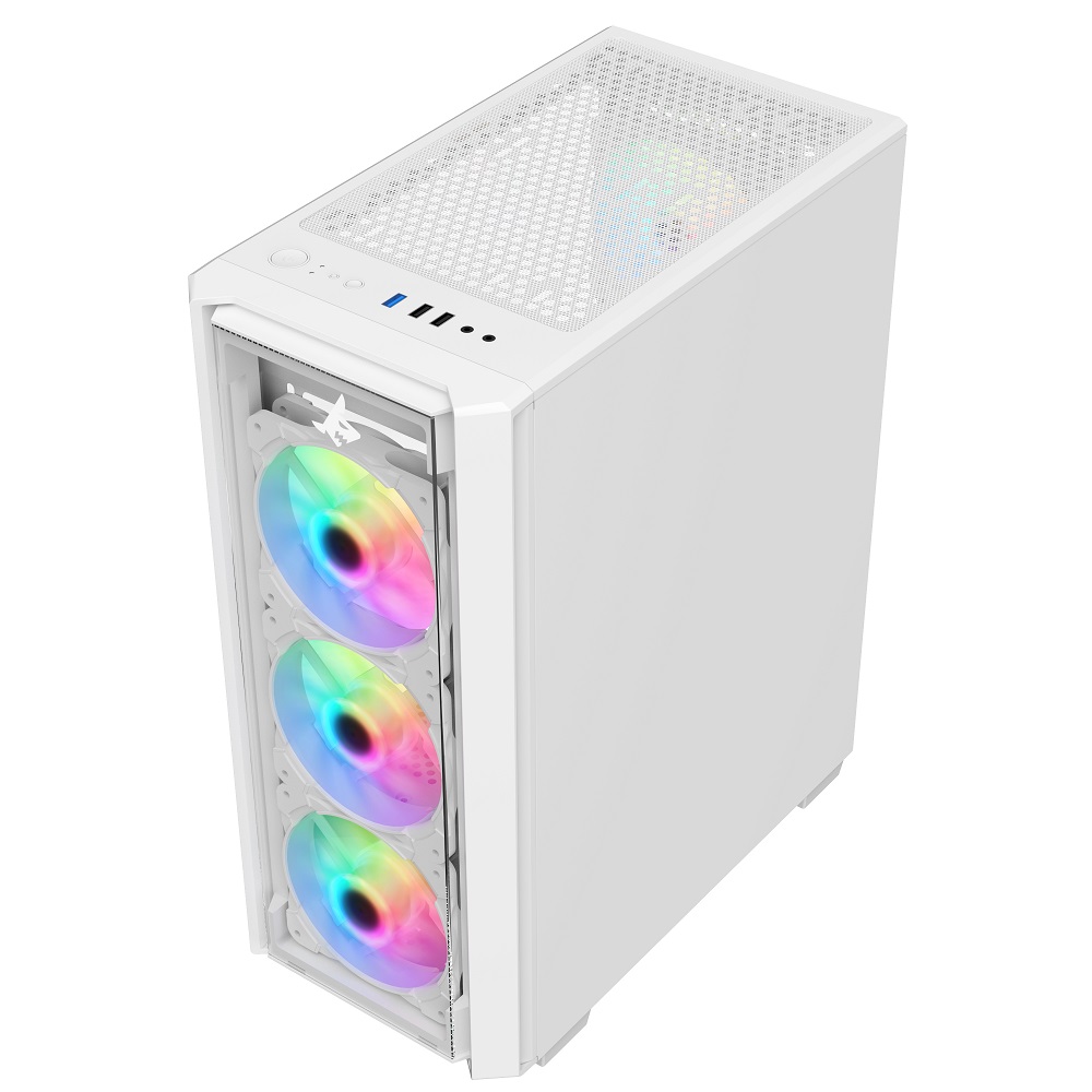 Sharx STRIKER S200W Mid Tower Gaming PC Case - White (4-Fans) - Image 4