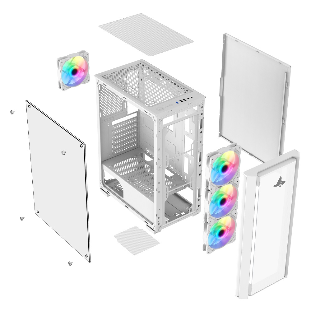 Sharx STRIKER S200W Mid Tower Gaming PC Case - White (4-Fans) - Image 8