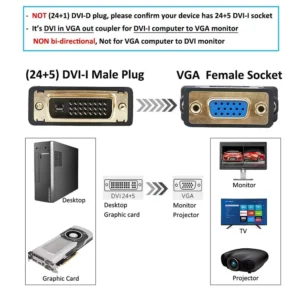 JASOZ DVI to VGA Adapter, DVI 24+5 Male to VGA Female Connector - Image 3