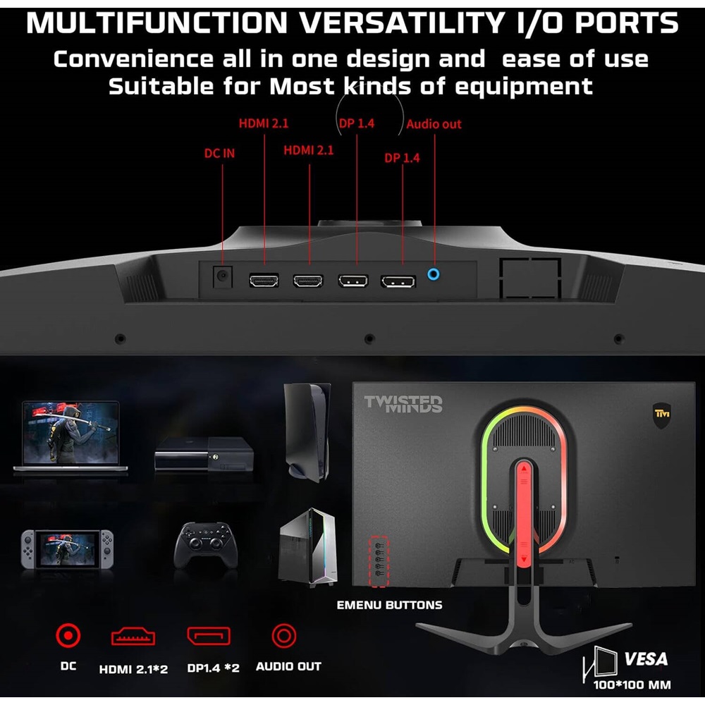 Twisted Minds 27'' QHD180IPS 2K 180Hz Fast IPS 0.5ms HDMI 2.1 HDR400 Gaming Monitor - Image 4
