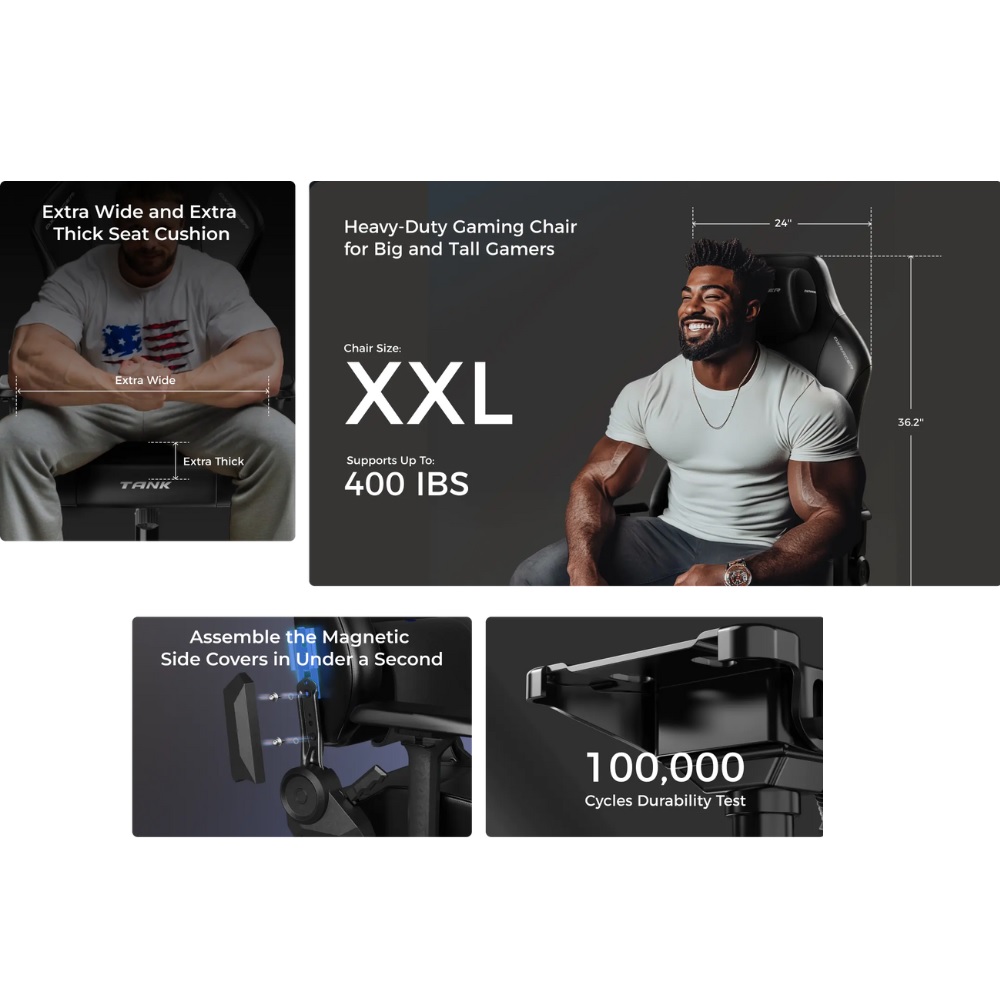 DXRacer Tank XXL Woven Fabric Gaming Chair - Grey - Image 4