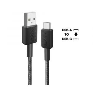 Anker 322 USB-A to USB-C Cable Fast Charging Braided (0.9m/3ft) - Black, A81H5H11