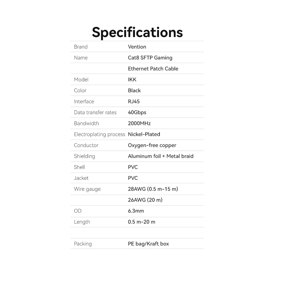 Vention Cat8 SFTP Ethernet Network Patch Cable 40Gbps 2000MHz, 1m - Image 11