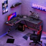 GameOn L-Shaped Slayer I Series Gaming Desk & Table Top With Accessories Stand - Black - Image 3