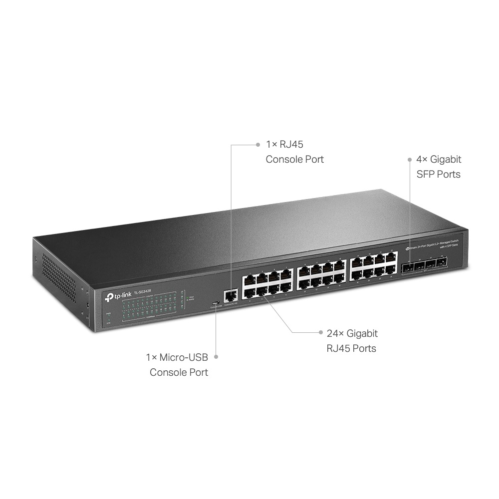 TP-Link SG3428 JetStream 24-Port Gigabit L2+ Managed Switch with 4 SFP Slots - Image 2