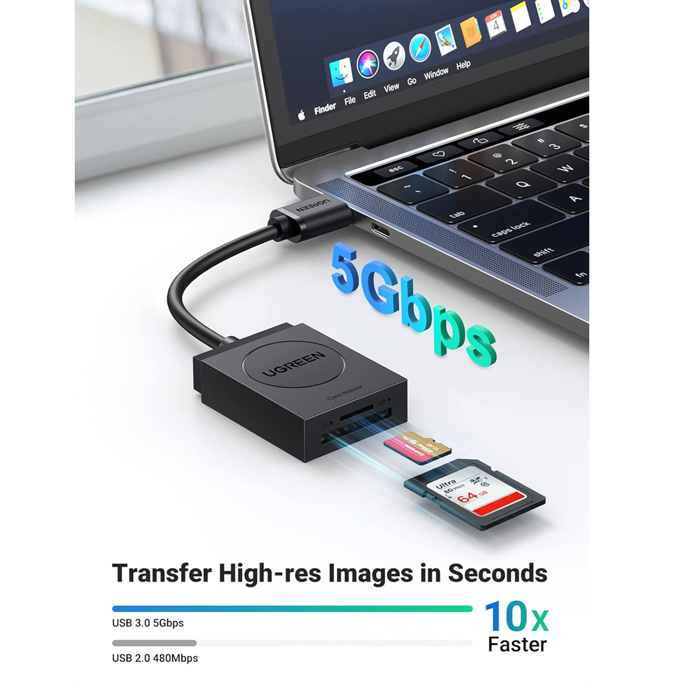 UGREEN – 2 in 1 USB 3.0 SD/TF Card Reader, 5Gbps - CR127 - Image 2