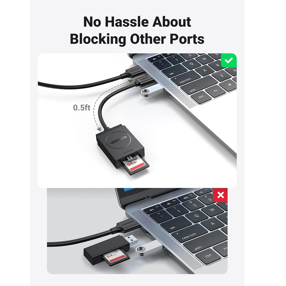 UGREEN – 2 in 1 USB 3.0 SD/TF Card Reader, 5Gbps - CR127 - Image 5
