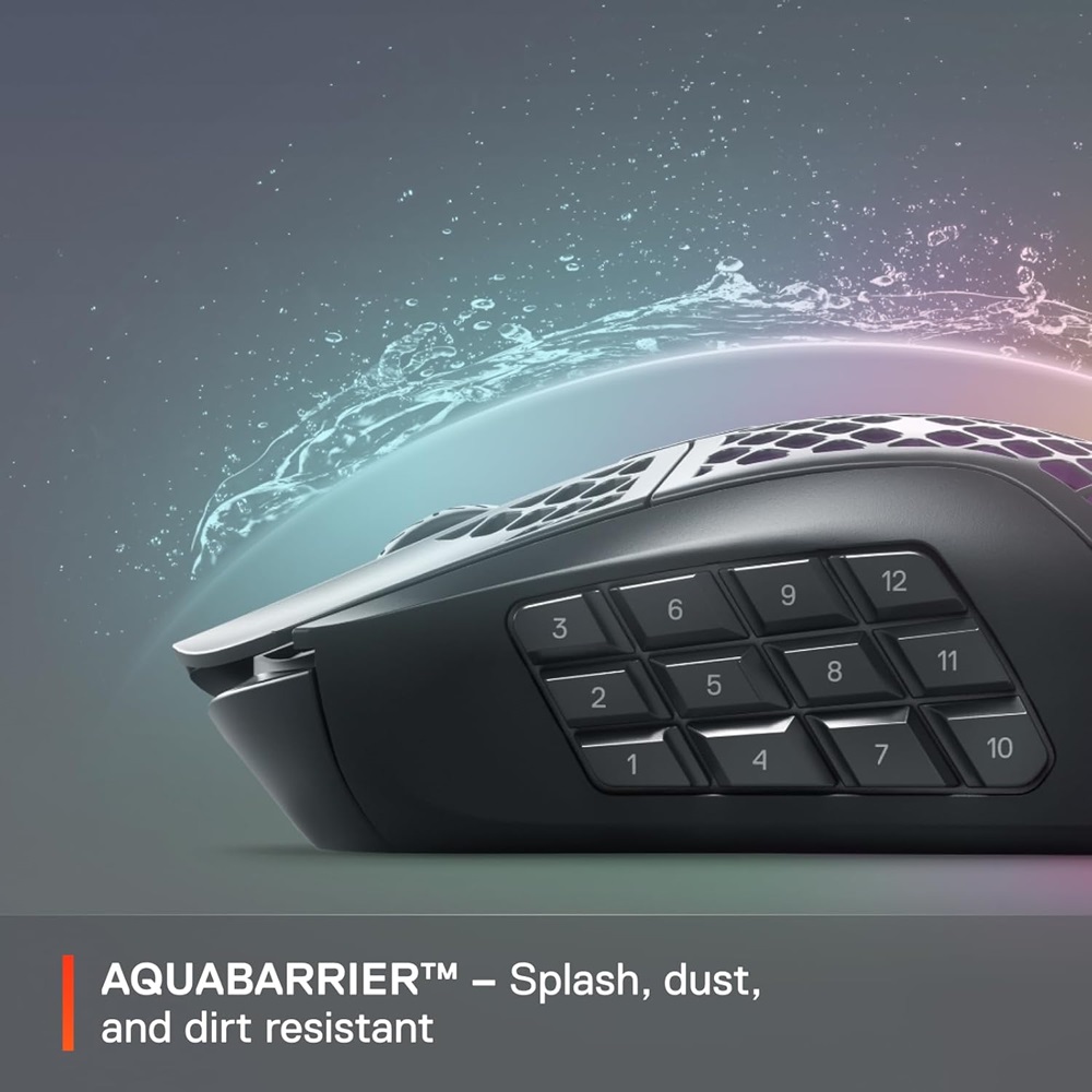 SteelSeries Aerox 9 Wireless Ultra Lightweight Super Fast MOBA/MMO Gaming Mouse with AquaBarrier 18 Buttons - 89g - Image 5