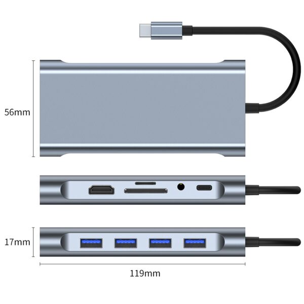 USB-C 11in1 Hub Docking Station HDMI VGA LAN Card Reader 3.5mm - Image 2