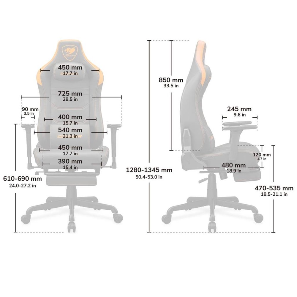 COUGAR Armor EVO S Gaming Chair Retractable Footrest - Gold, 120kg - Image 9