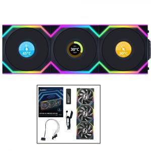 Lian Li 120mm UNI FAN SL Wireless LCD ARGB Case Fan (Black, 3-Pack)