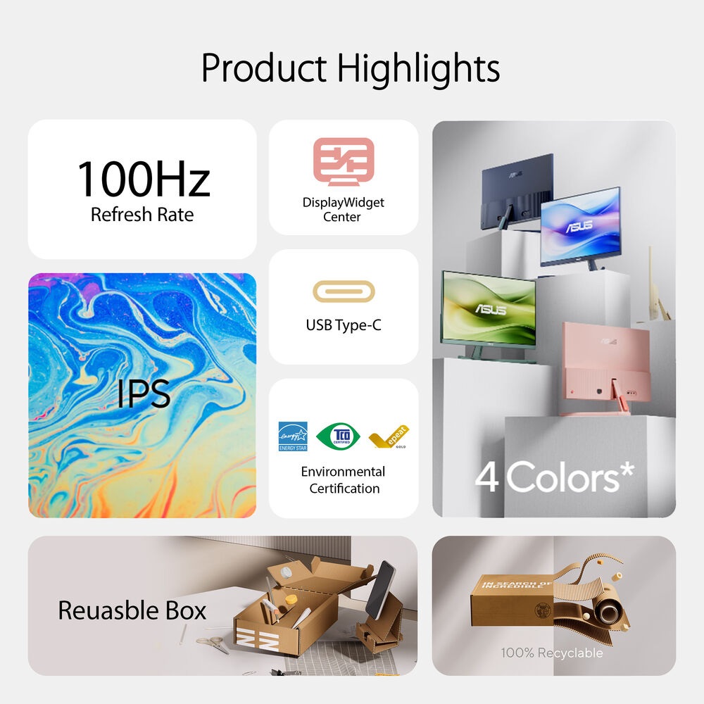 ASUS 24" VU249CFE Eye Care 100Hz 1ms IPS FHD USB-C HDMI Gaming Monitor, Beige - Image 6