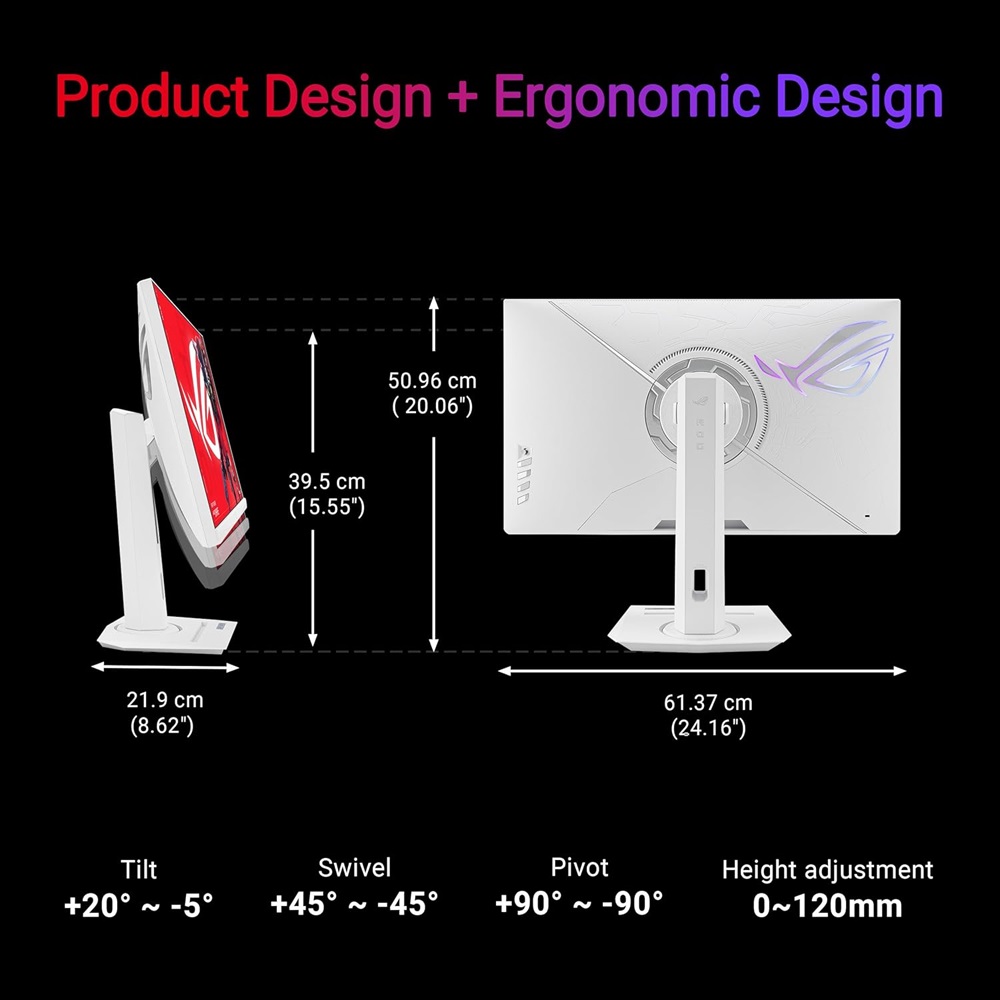 ASUS 27" ROG Strix XG27UCG-W Dual mode 4K 160Hz, FHD 320Hz, 1ms Fast IPS HDR400 USB-C HDMI 2.1 Gaming Monitor, White - Image 8