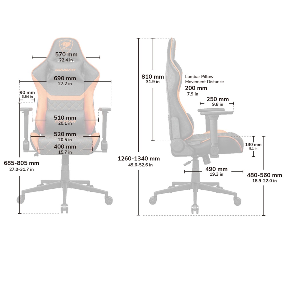 COUGAR Armor One V2 Gaming Chair PVC Leather - 120kg , GOLD - Image 5