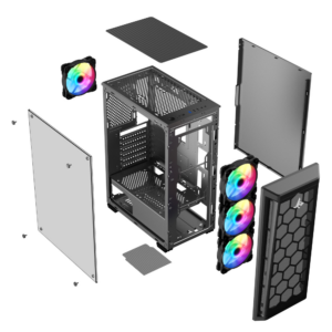 Sharx R200B Mid Tower Gaming PC Case - Black (4-Fans) - Image 6
