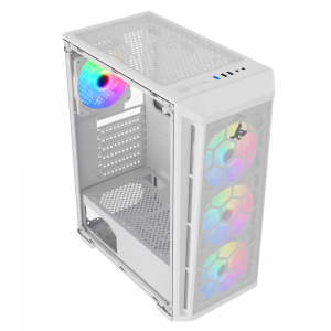 Sharx R200W Mid Tower Gaming PC Case - White (4-Fans)