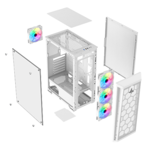 Sharx R200W Mid Tower Gaming PC Case - White (4-Fans) - Image 8